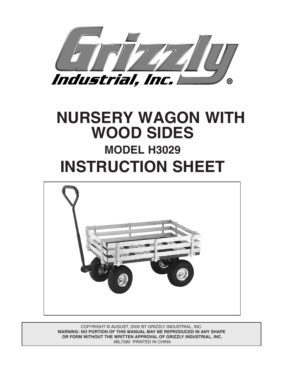 Grizzly Nursery Wagon with Wood Sides H3029 User Manual | 4 pages