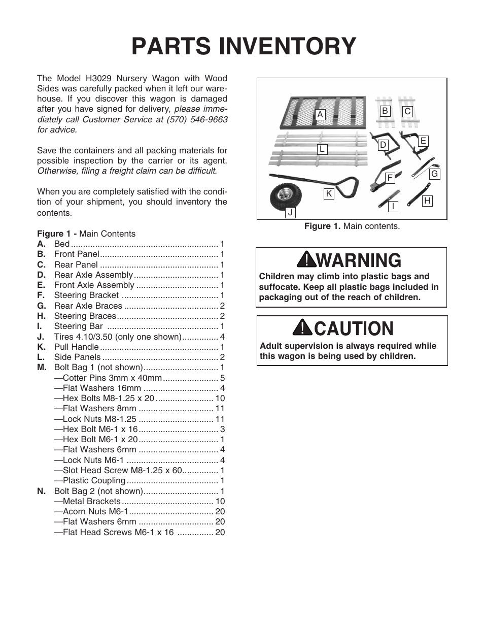 Parts inventory | Grizzly Nursery Wagon with Wood Sides H3029 User Manual | Page 2 / 4