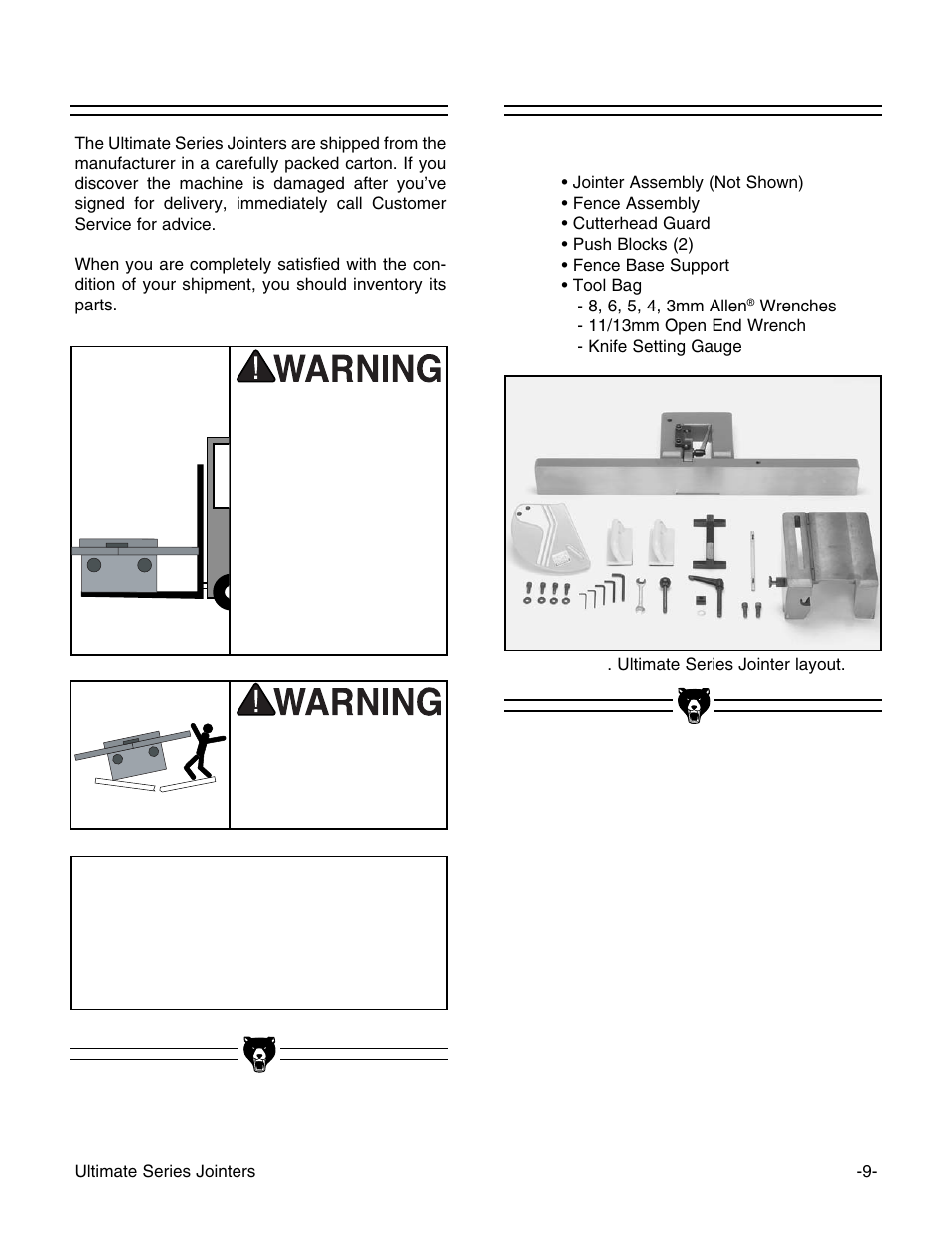 Unpacking piece inventory notice | Grizzly G9860ZX User Manual | Page 11 / 56