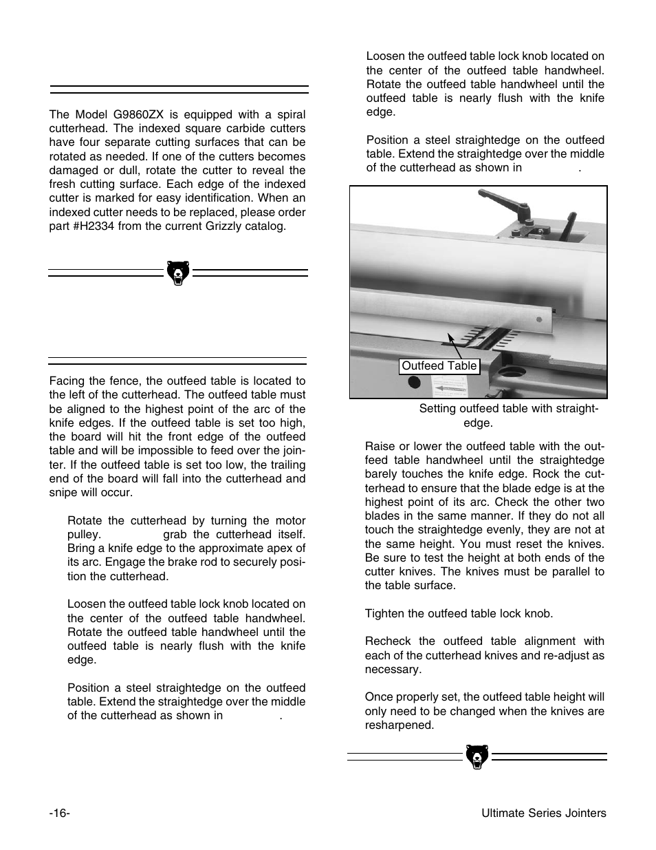 Outfeed table spiral cutterhead | Grizzly G9860ZX User Manual | Page 18 / 56