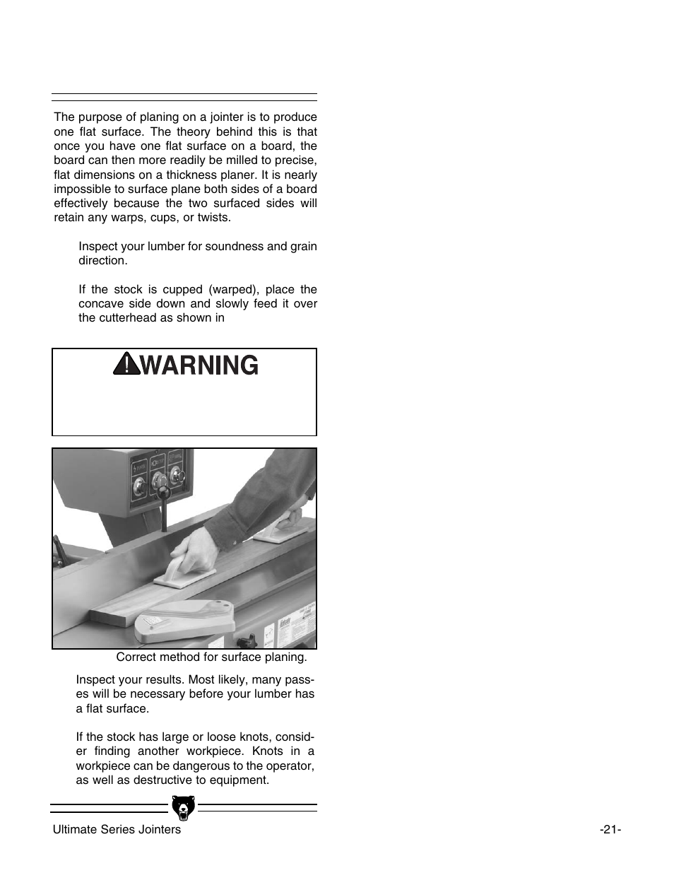 Surface planing | Grizzly G9860ZX User Manual | Page 23 / 56