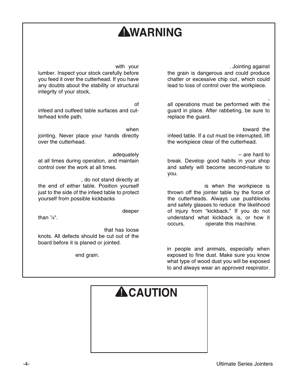 Additional safety instructions for jointers | Grizzly G9860ZX User Manual | Page 6 / 56