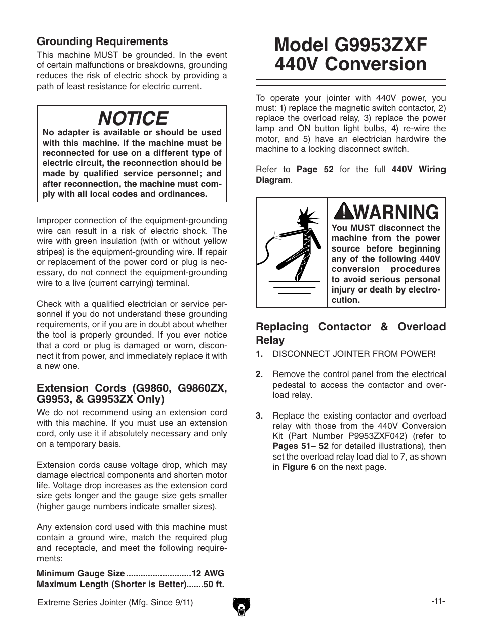 Notice | Grizzly Extreme Series Jointer G9953ZXF User Manual | Page 13 / 76