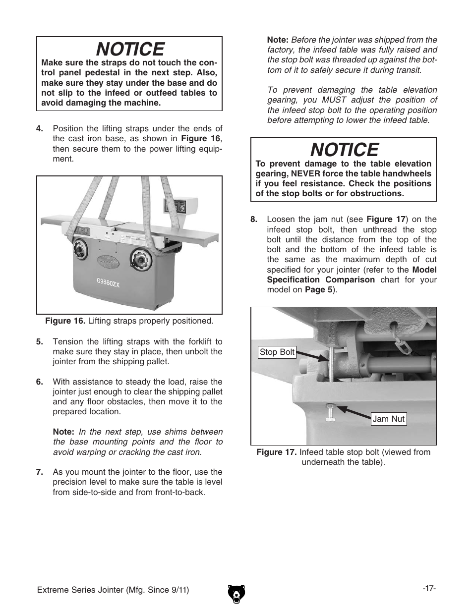 Notice | Grizzly Extreme Series Jointer G9953ZXF User Manual | Page 19 / 76
