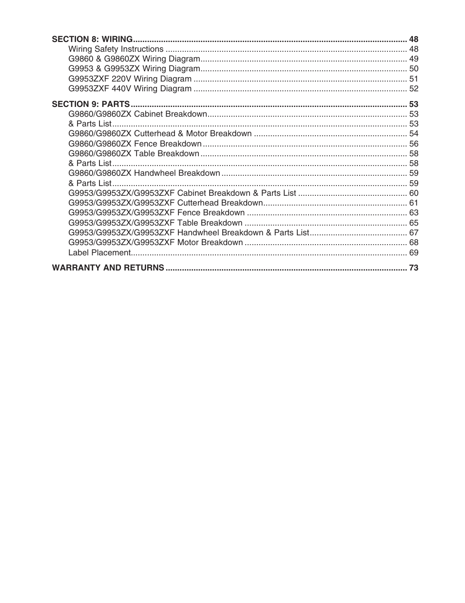 Grizzly Extreme Series Jointer G9953ZXF User Manual | Page 4 / 76