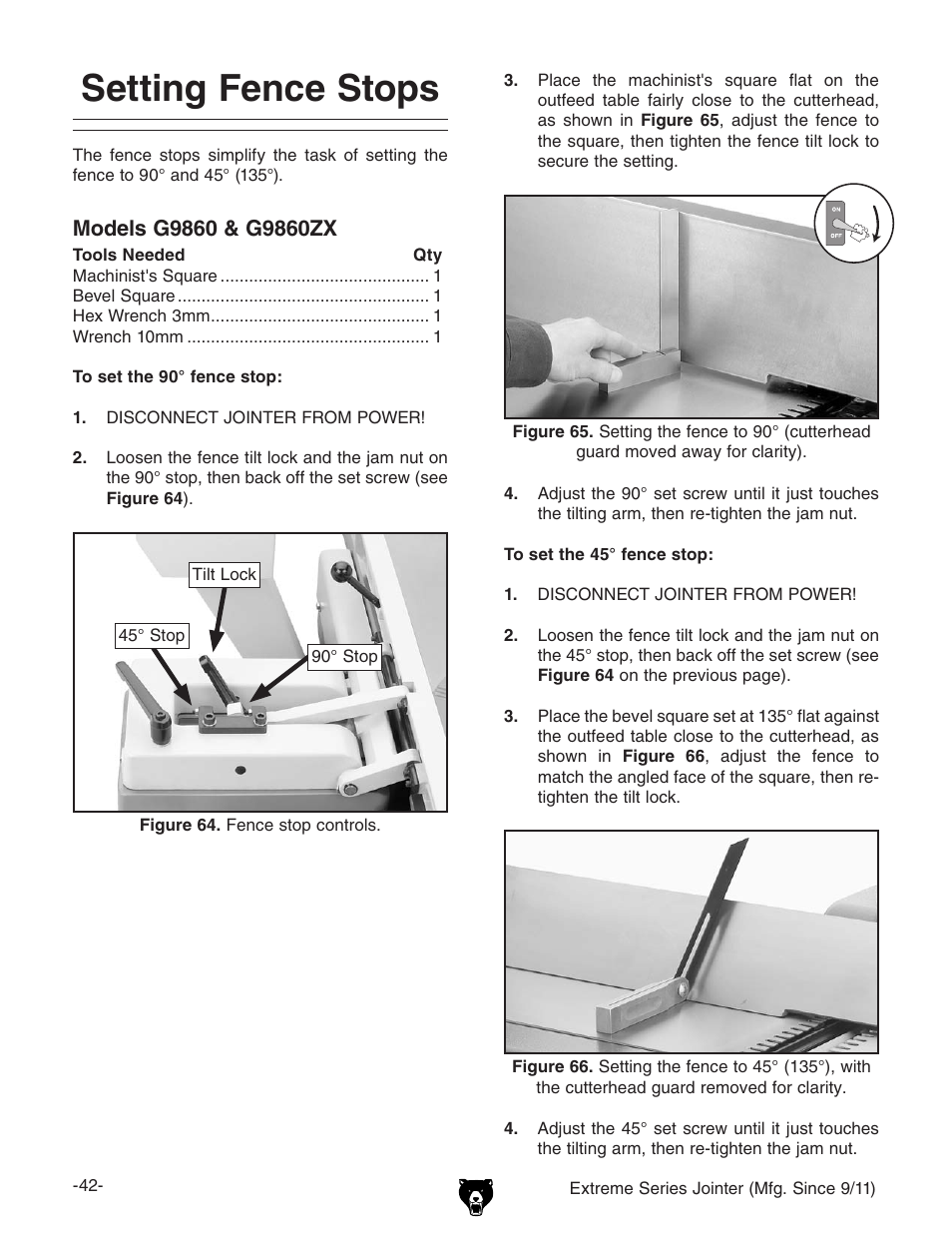 Setting fence stops | Grizzly Extreme Series Jointer G9953ZXF User Manual | Page 44 / 76