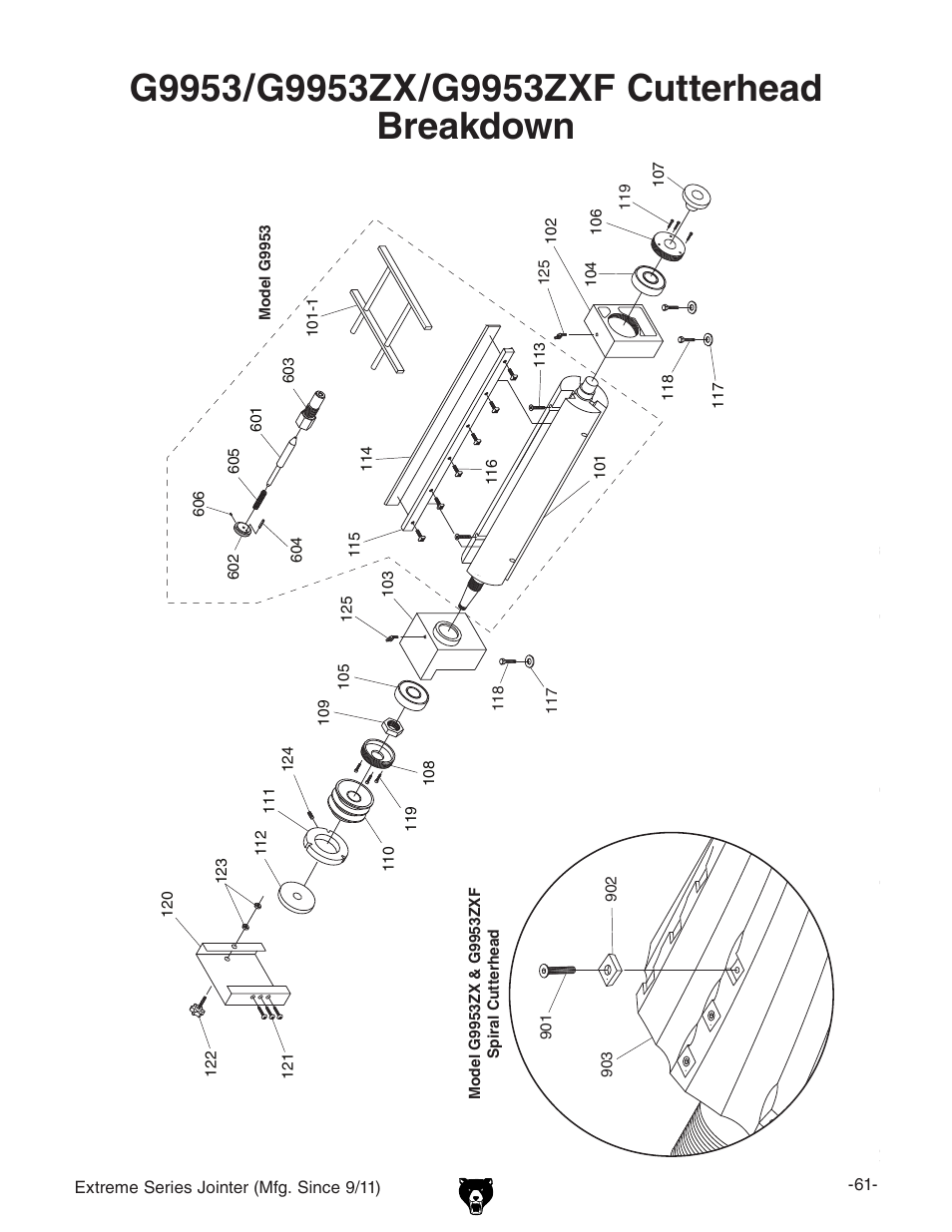 Grizzly Extreme Series Jointer G9953ZXF User Manual | Page 63 / 76