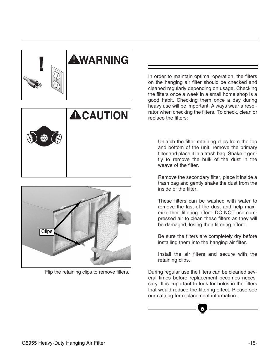 Cleaning the filters, Section 6: maintenance, Mounting cleats | Grizzly G5955 User Manual | Page 17 / 24