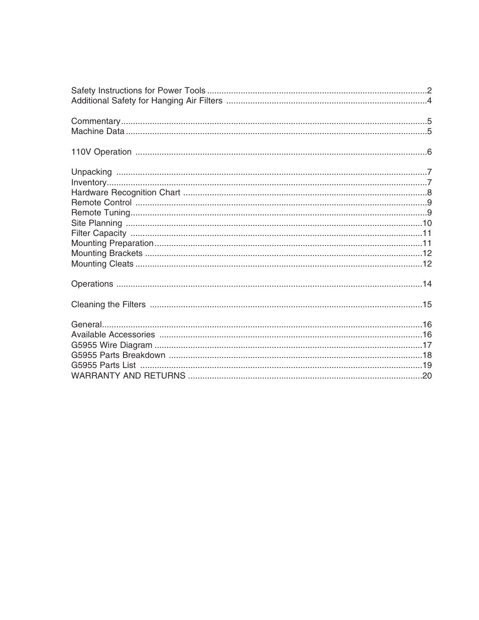 Grizzly G5955 User Manual | Page 3 / 24