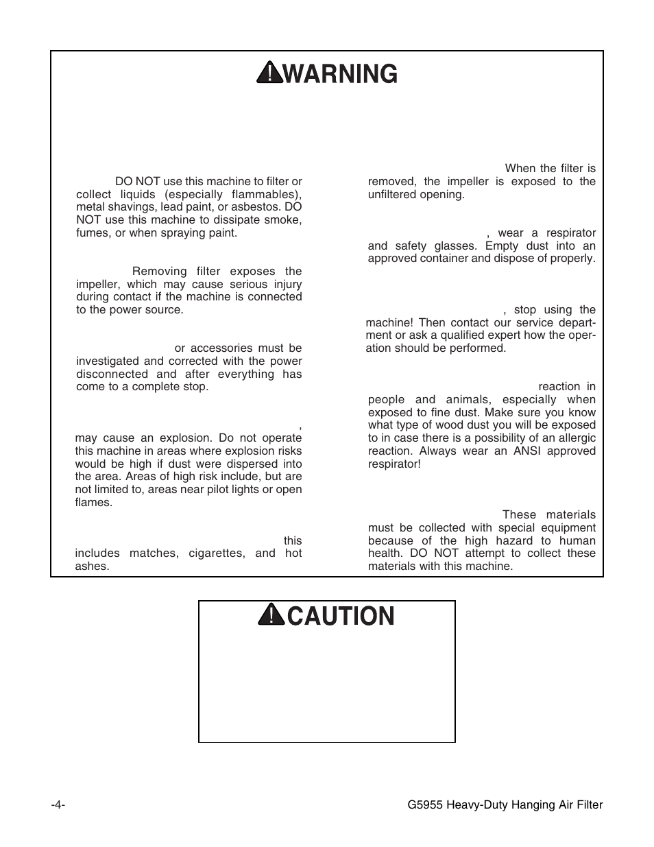 Additional safety for hangin, Additional safety for hanging air filters | Grizzly G5955 User Manual | Page 6 / 24