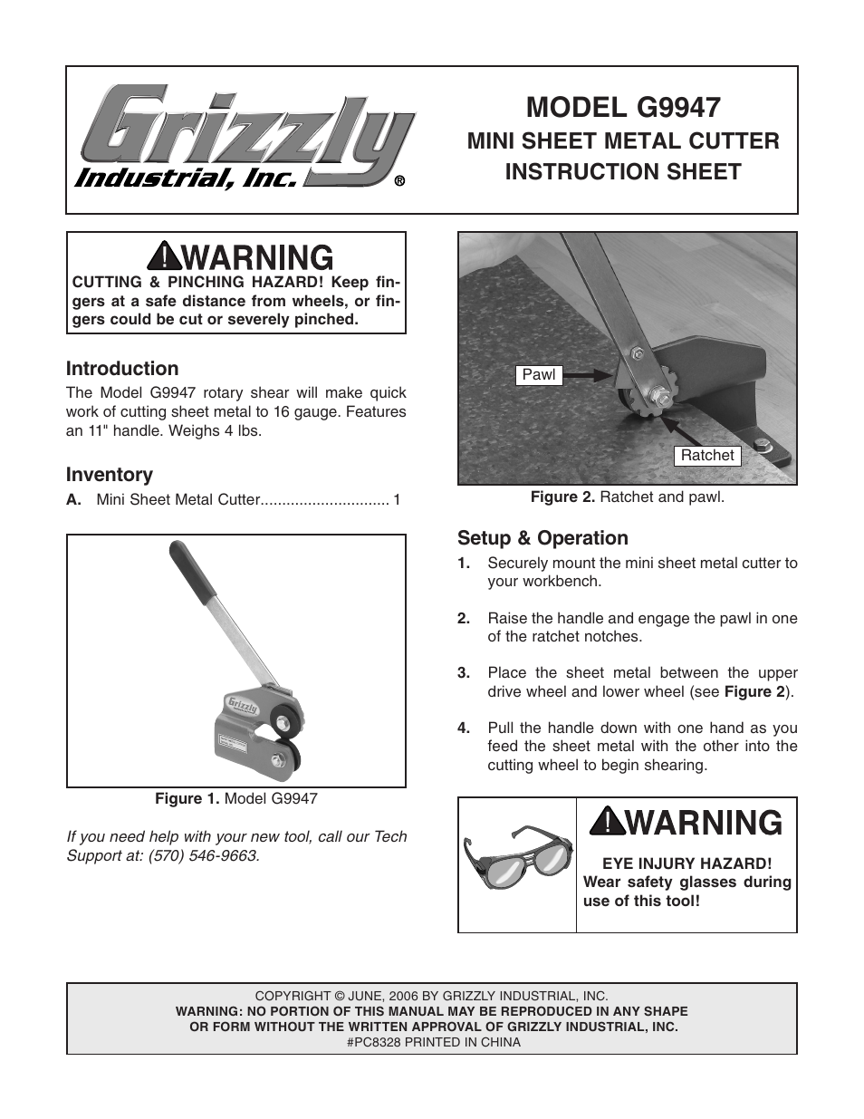 Grizzly MINI SHEET METAL CUTTER INSTRUCTION SHEET G9947 User Manual | 2 pages