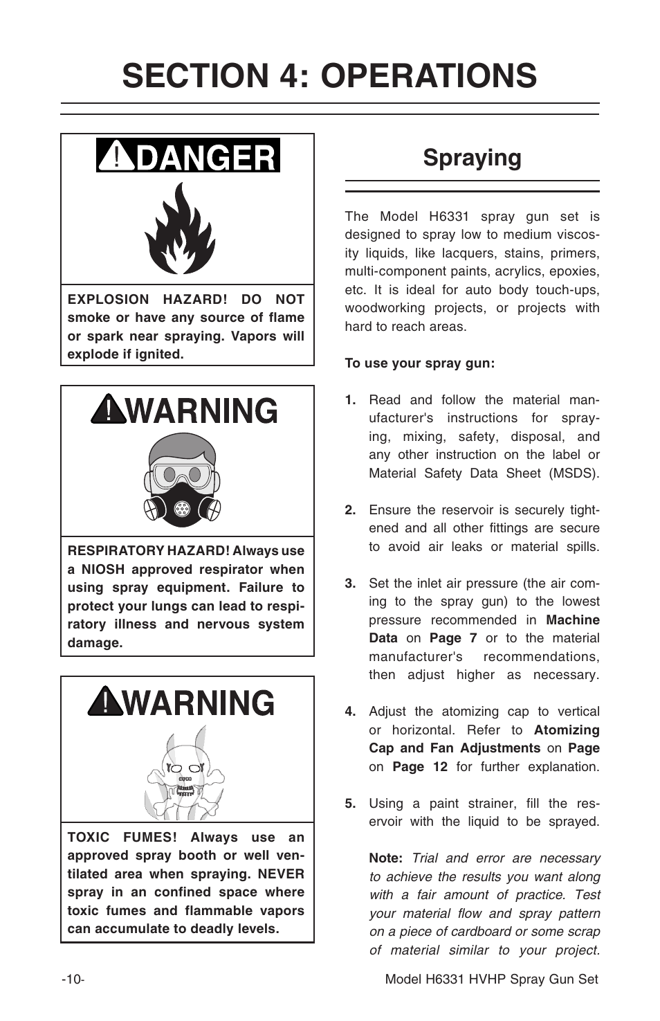 Spraying | Grizzly H6331 User Manual | Page 10 / 20