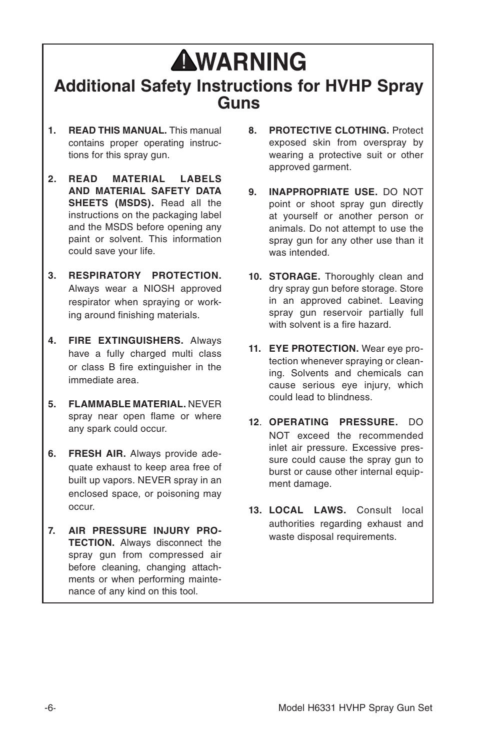 Additional safety instructions for hvhp spray guns | Grizzly H6331 User Manual | Page 6 / 20