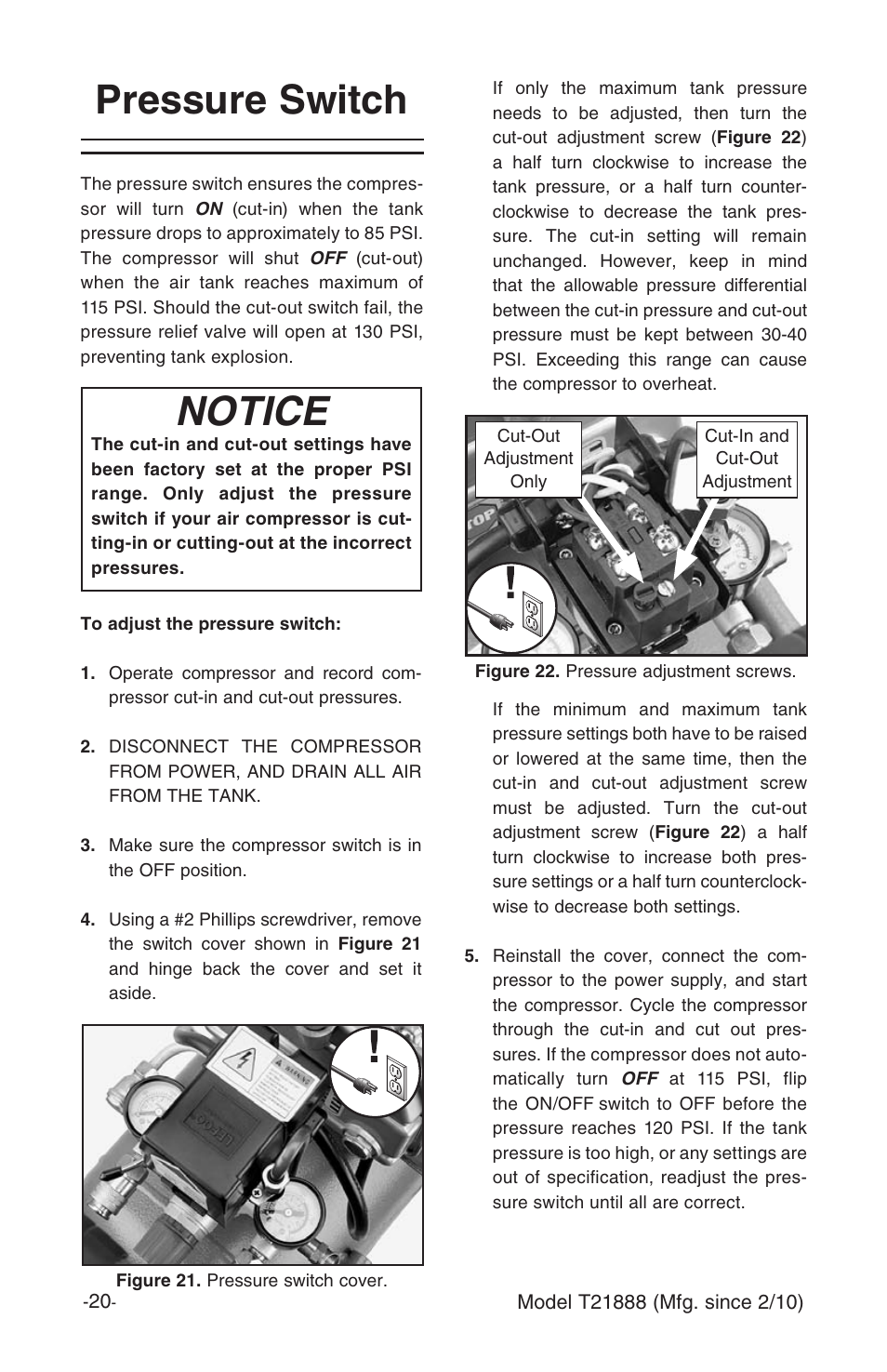 Pressure switch, Notice | Grizzly T21888 User Manual | Page 22 / 28