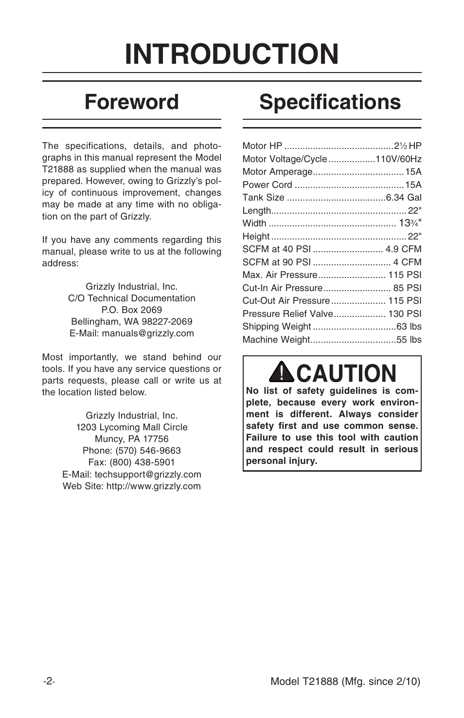 Introduction, Specifications foreword | Grizzly T21888 User Manual | Page 4 / 28