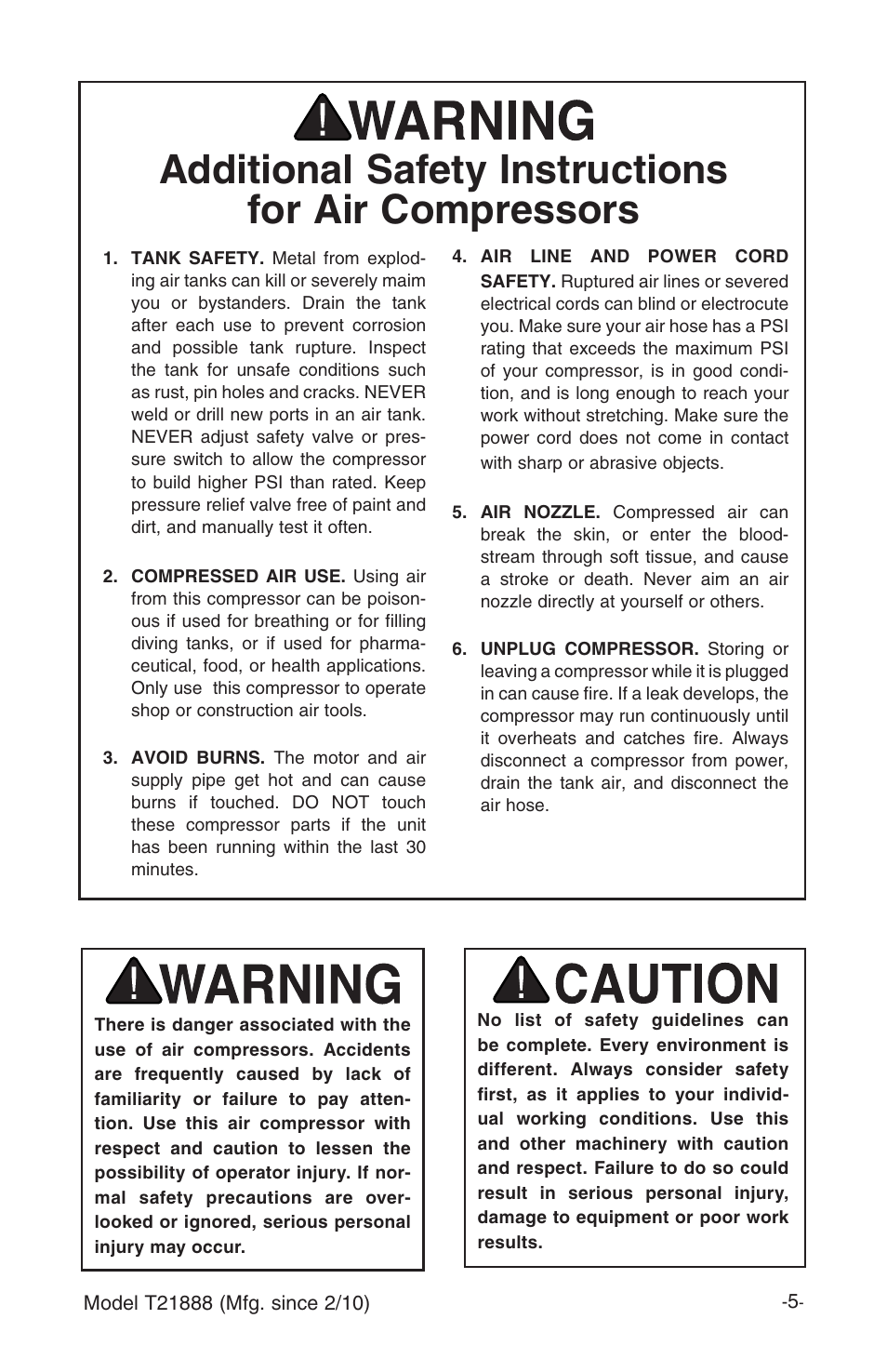 Additional safety instructions for air compressors | Grizzly T21888 User Manual | Page 7 / 28