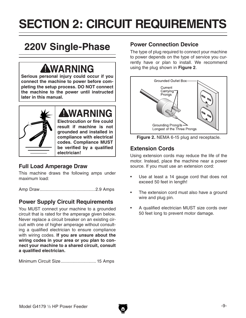 220v single-phase | Grizzly G4179 User Manual | Page 11 / 32