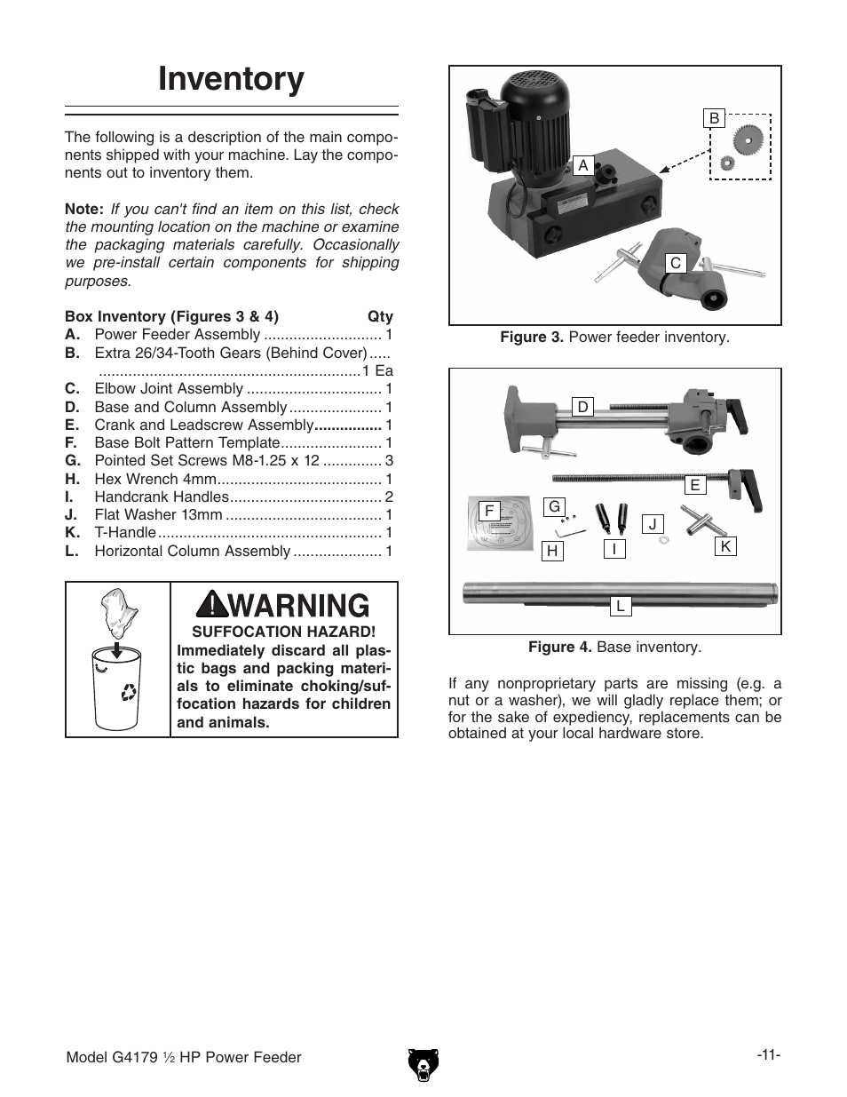Inventory | Grizzly G4179 User Manual | Page 13 / 32