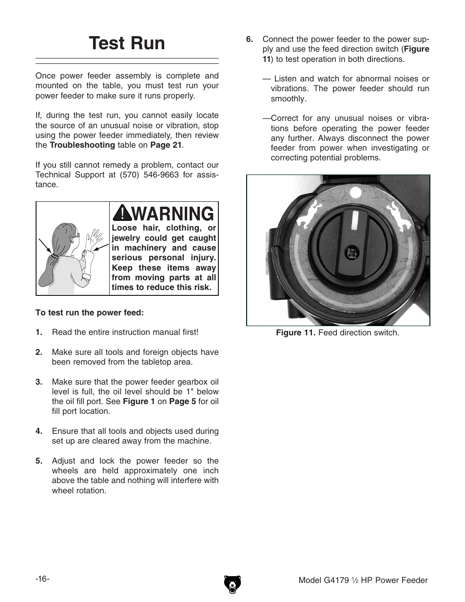 Test run | Grizzly G4179 User Manual | Page 18 / 32