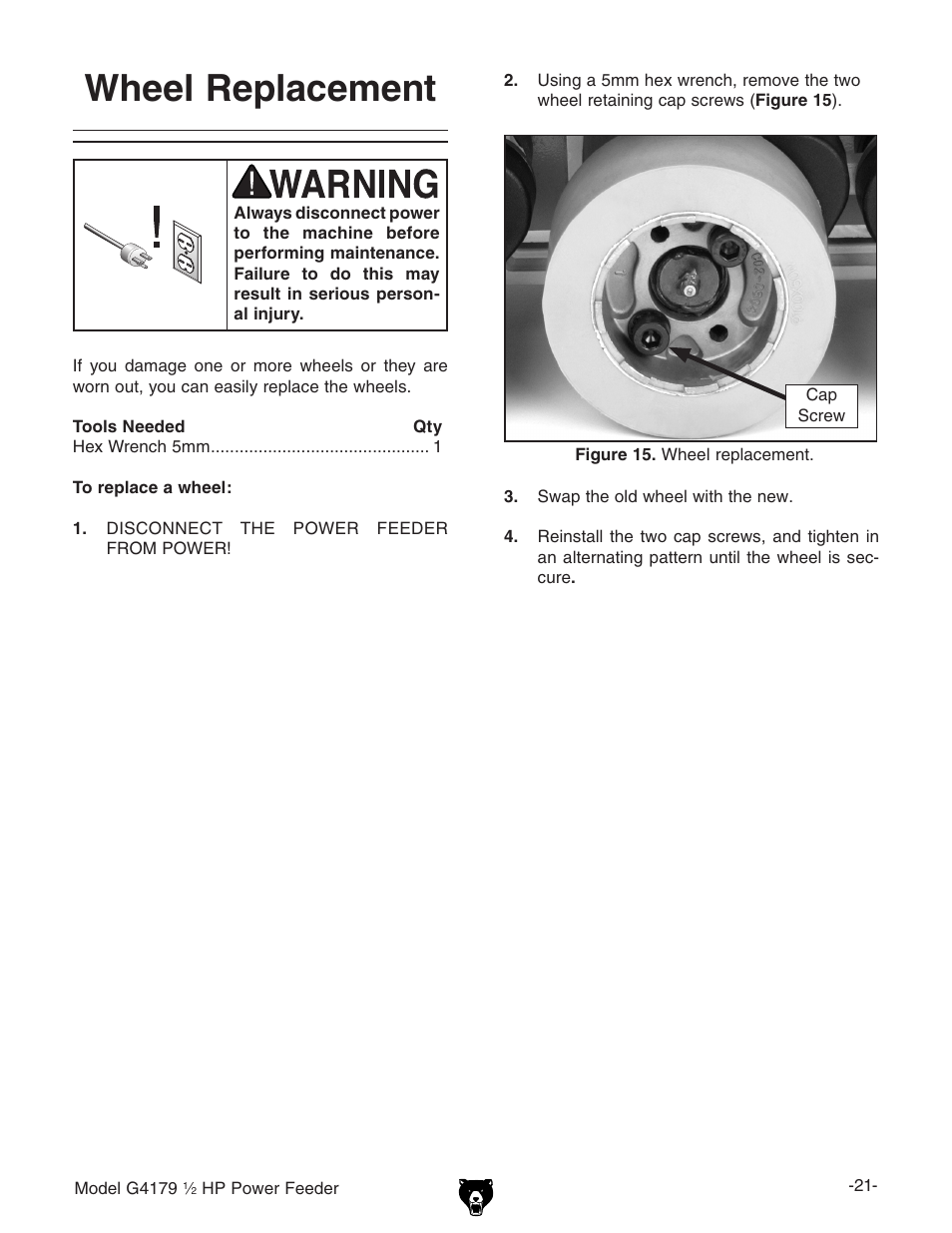 Wheel replacement | Grizzly G4179 User Manual | Page 23 / 32