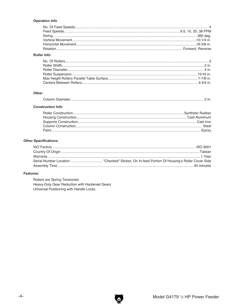 Grizzly G4179 User Manual | Page 6 / 32