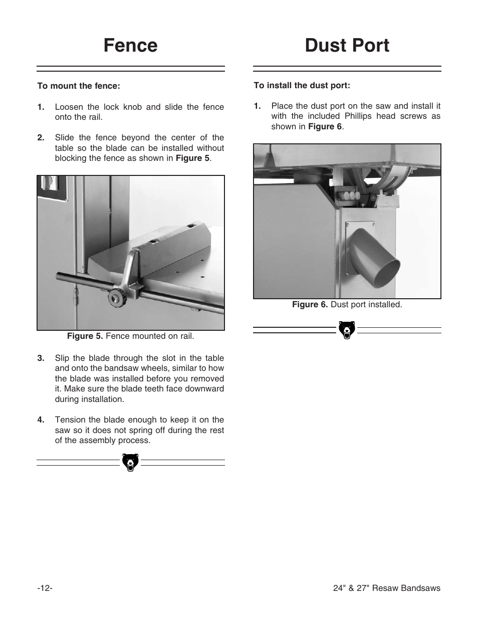 Dust port, Fence | Grizzly 24" & 27" Resaw Bandsaws G9966 User Manual | Page 14 / 56