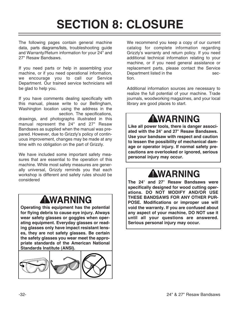 Grizzly 24" & 27" Resaw Bandsaws G9966 User Manual | Page 34 / 56