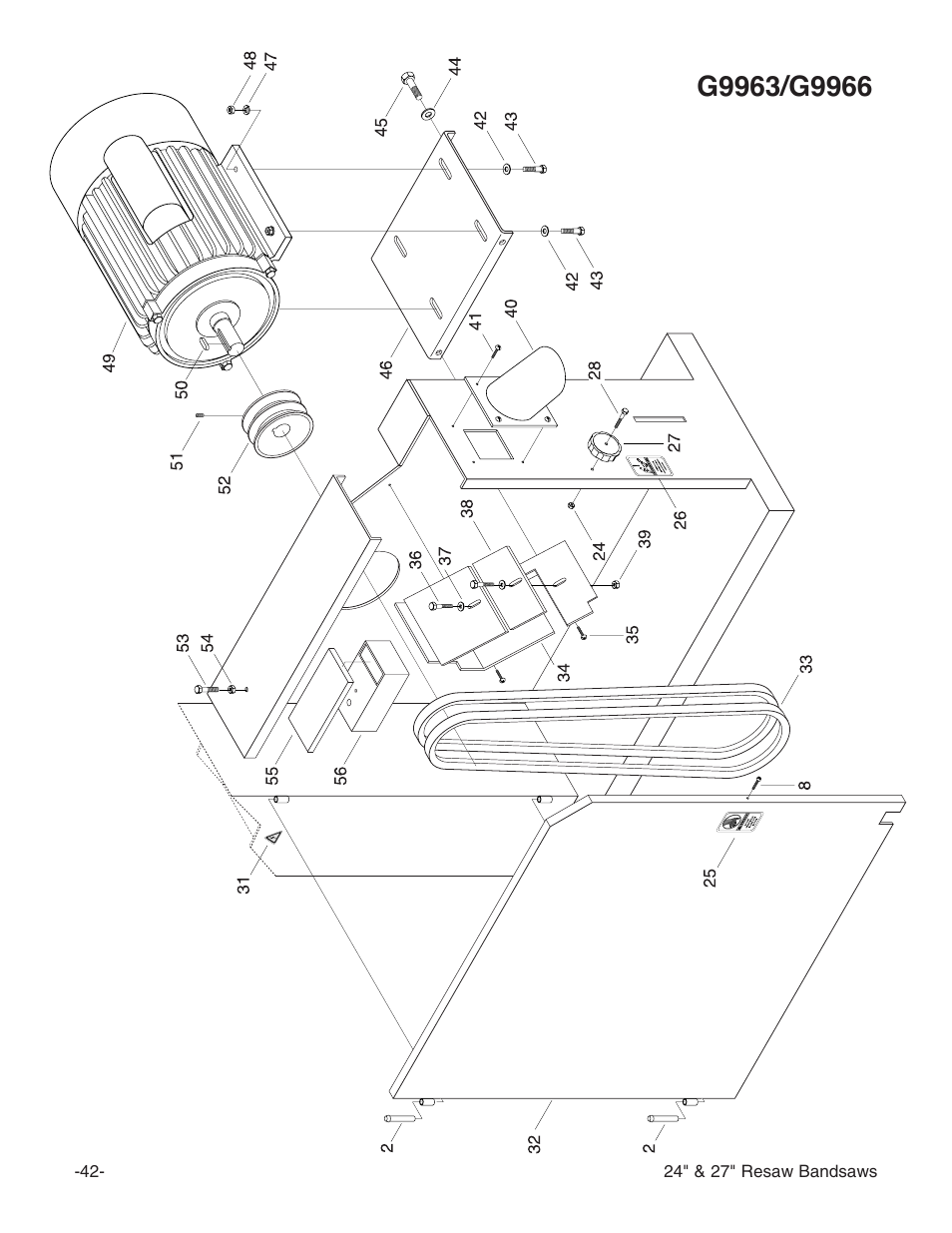 Grizzly 24" & 27" Resaw Bandsaws G9966 User Manual | Page 44 / 56
