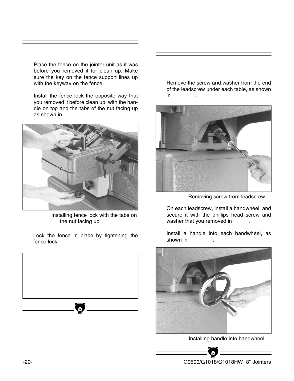 Fence to jointer, Notice | Grizzly G1018 User Manual | Page 22 / 71