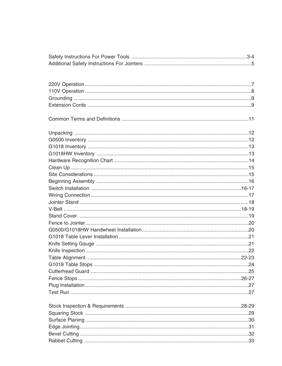 Grizzly G1018 User Manual | Page 3 / 71