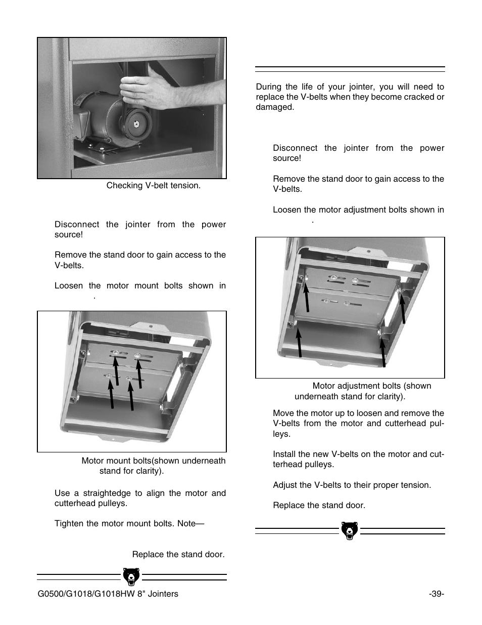 Replacing v-belt | Grizzly G1018 User Manual | Page 41 / 71
