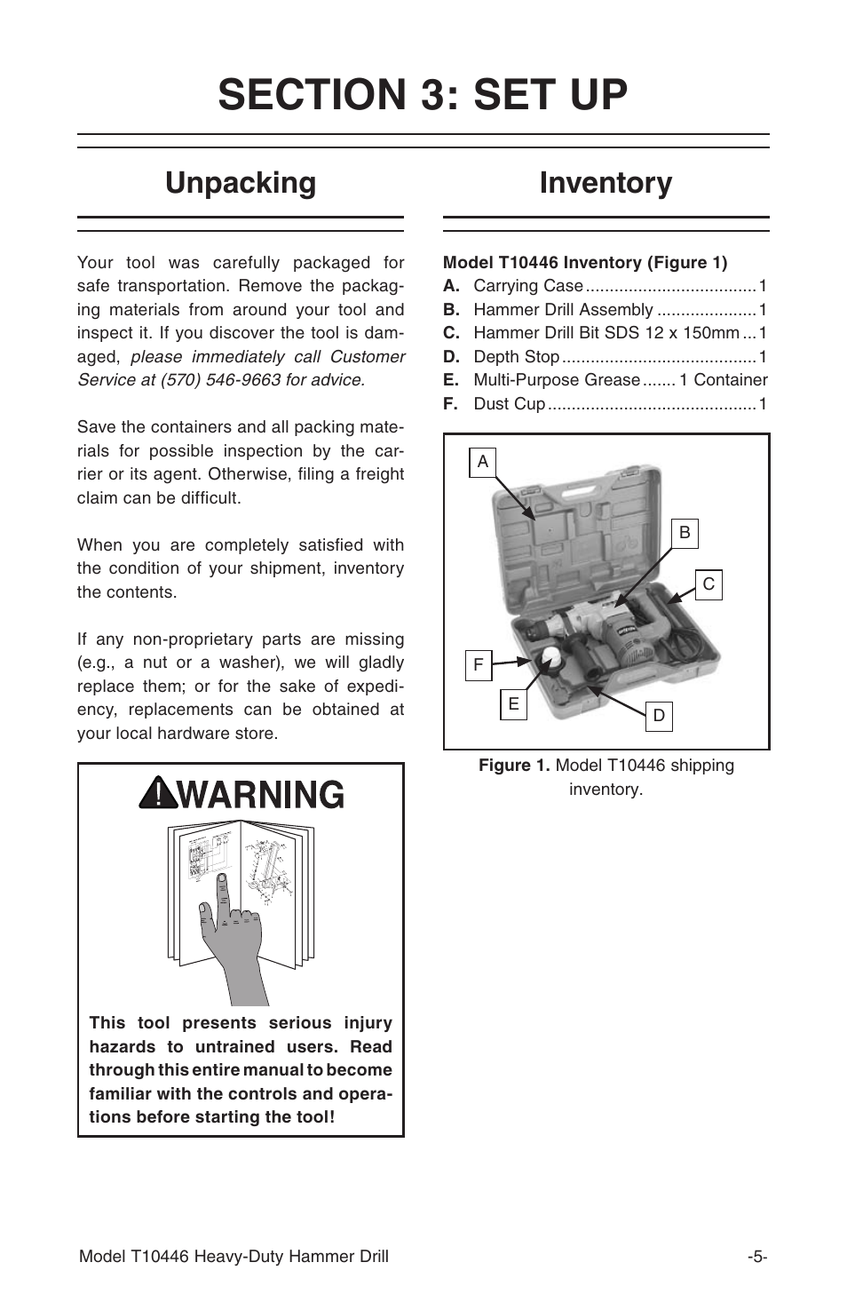 Unpacking inventory | Grizzly T10446 User Manual | Page 7 / 16