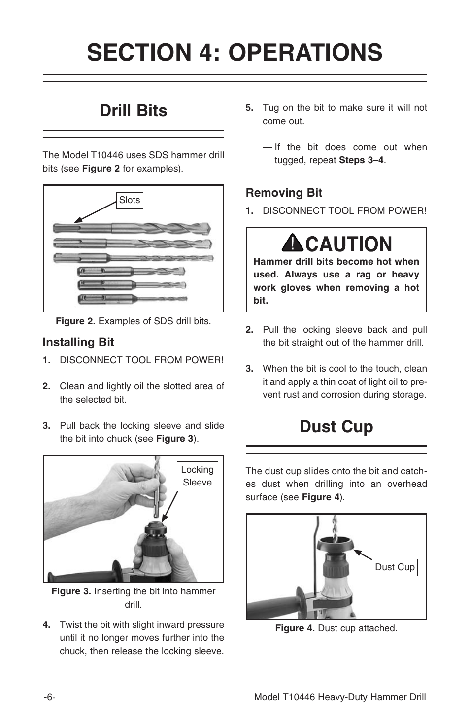 Drill bits, Dust cup | Grizzly T10446 User Manual | Page 8 / 16
