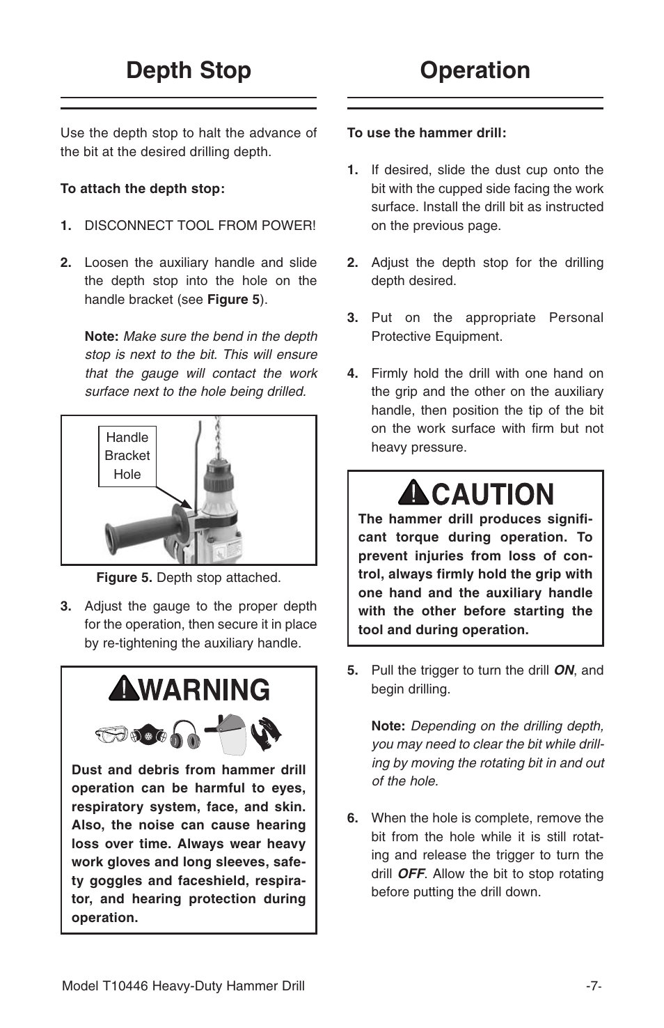 Depth stop, Operation | Grizzly T10446 User Manual | Page 9 / 16
