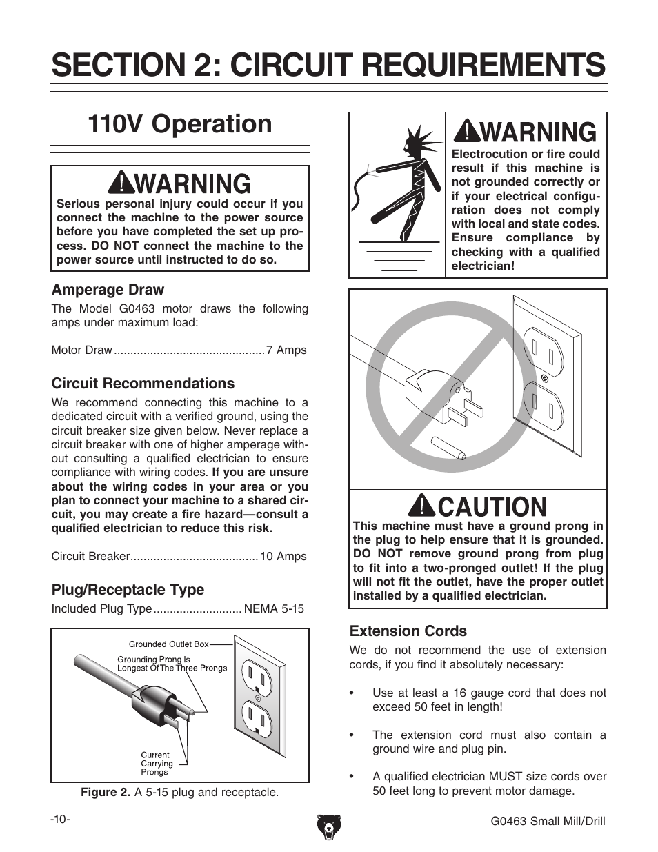 110v operation | Grizzly G0463 User Manual | Page 12 / 40