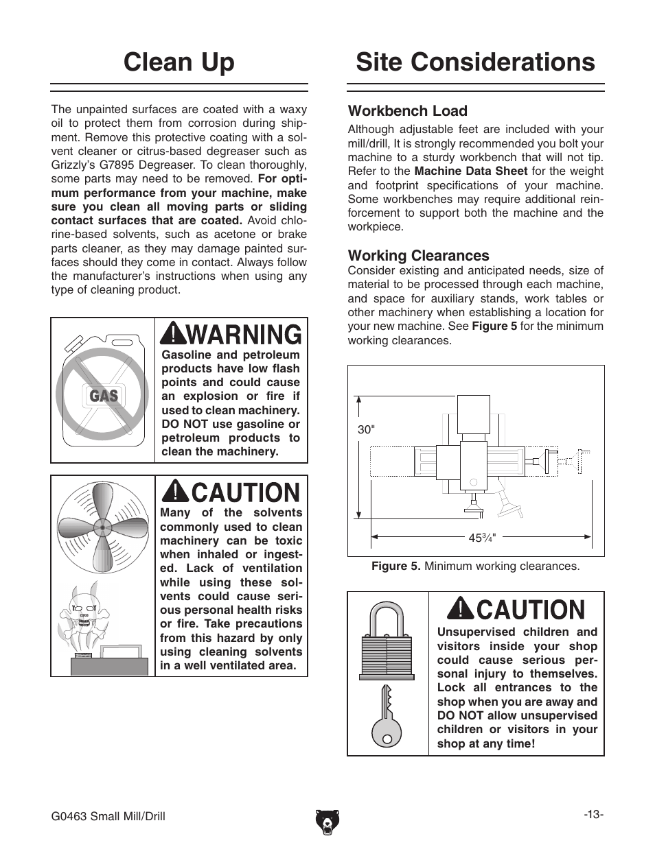 Site considerations clean up | Grizzly G0463 User Manual | Page 15 / 40