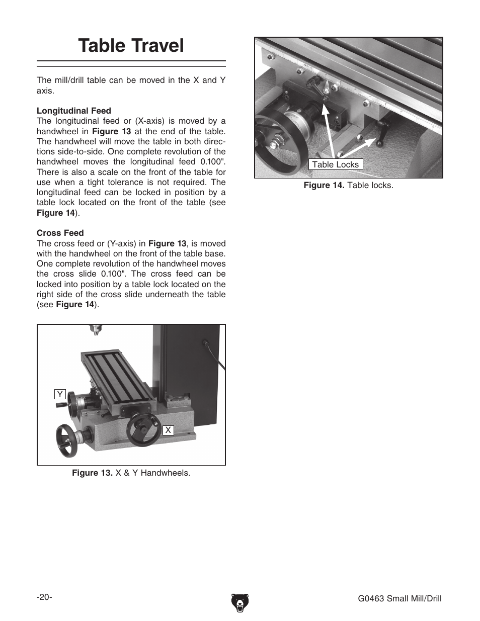 Table travel | Grizzly G0463 User Manual | Page 22 / 40