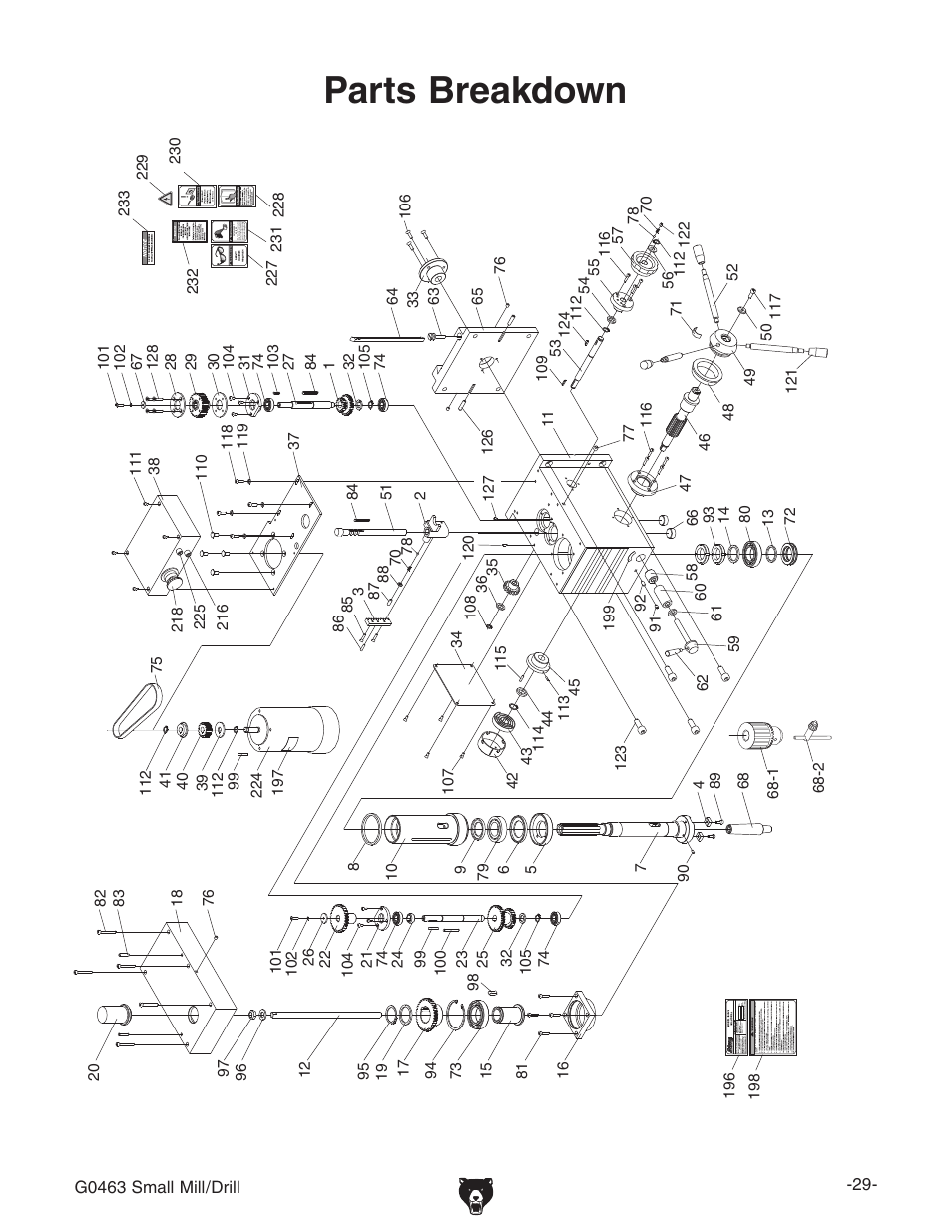Parts breakdown | Grizzly G0463 User Manual | Page 31 / 40