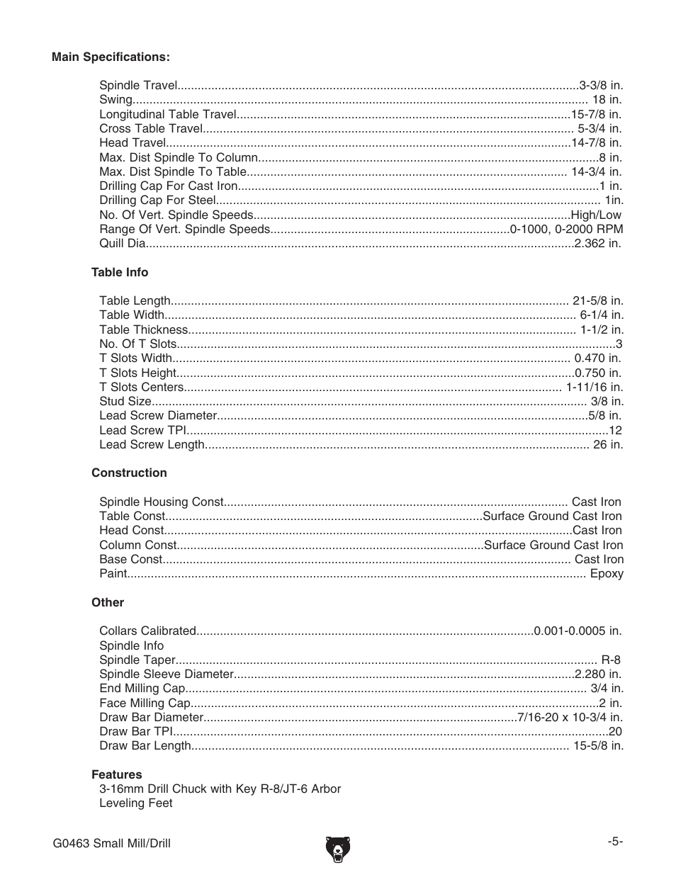 Grizzly G0463 User Manual | Page 7 / 40