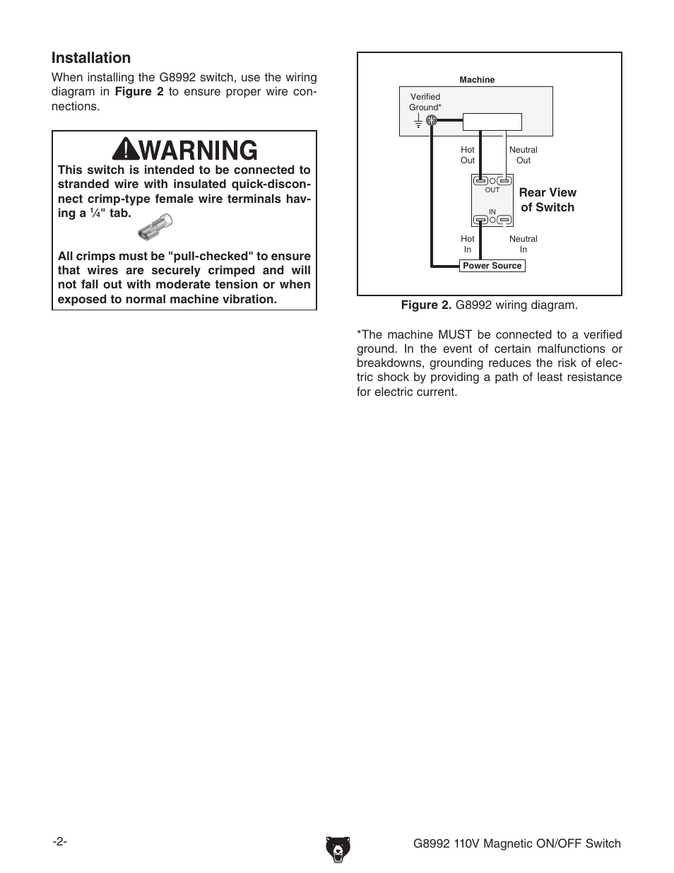 Installation | Grizzly Magnetic On/Off G8992 User Manual | Page 2 / 2