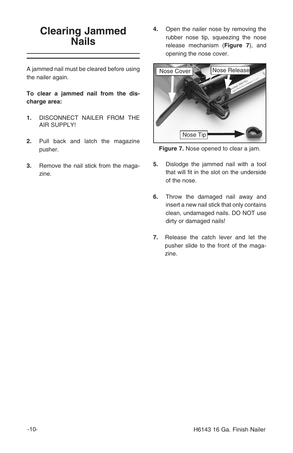 Clearing jammed nails | Grizzly H6143 User Manual | Page 12 / 20