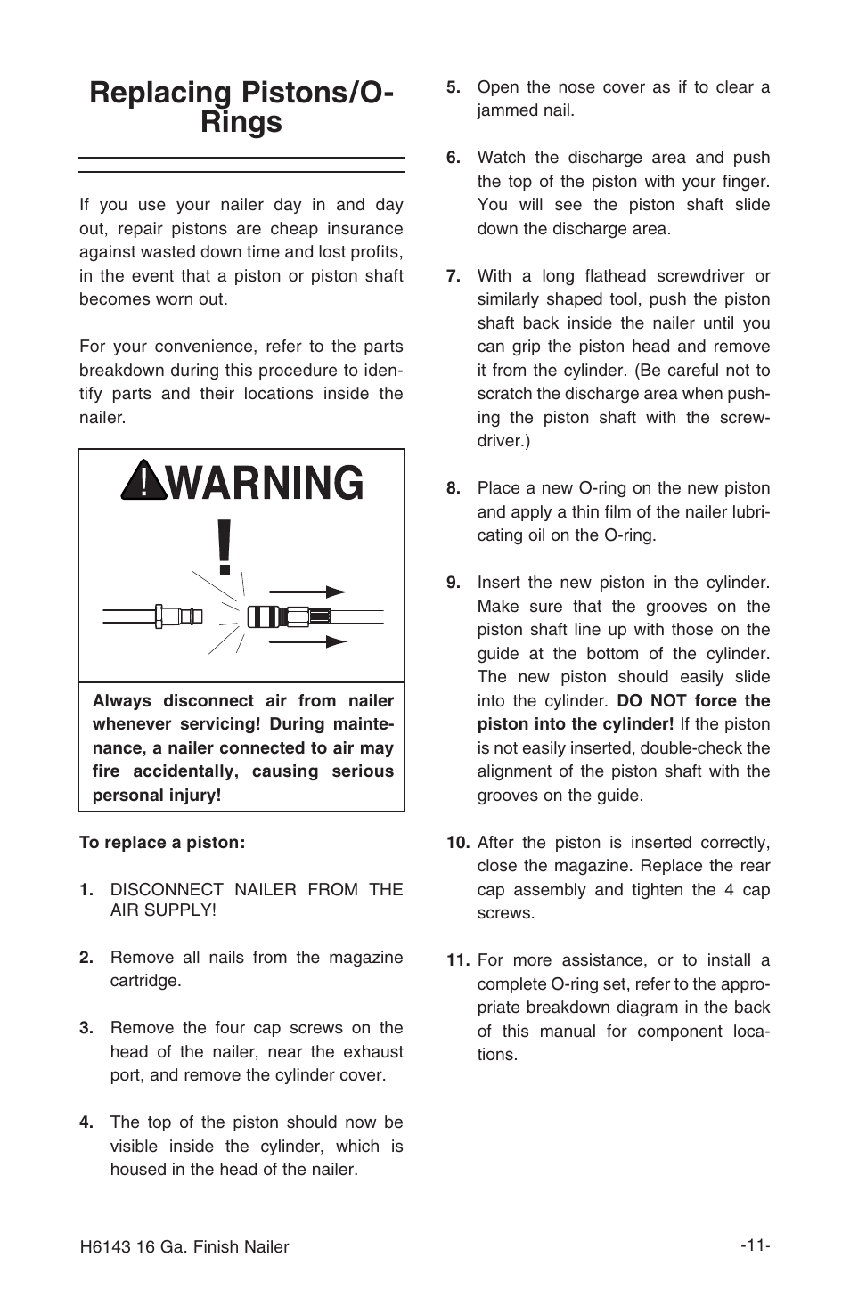 Replacing pistons/o- rings | Grizzly H6143 User Manual | Page 13 / 20