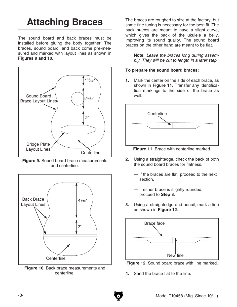 Attaching braces | Grizzly SOPRANO UKULELE KIT T10458 User Manual | Page 10 / 24