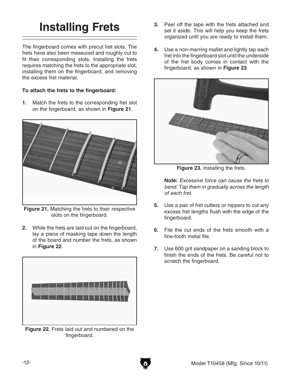 Installing frets | Grizzly SOPRANO UKULELE KIT T10458 User Manual | Page 14 / 24