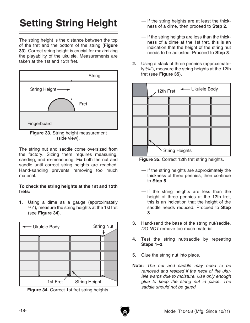 Setting string height | Grizzly SOPRANO UKULELE KIT T10458 User Manual | Page 20 / 24