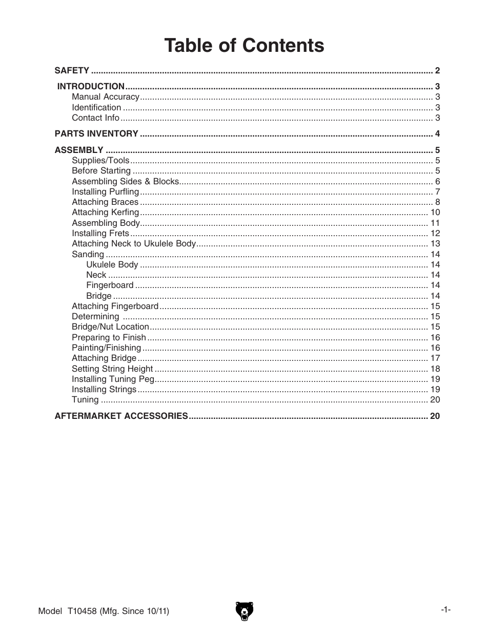 Grizzly SOPRANO UKULELE KIT T10458 User Manual | Page 3 / 24