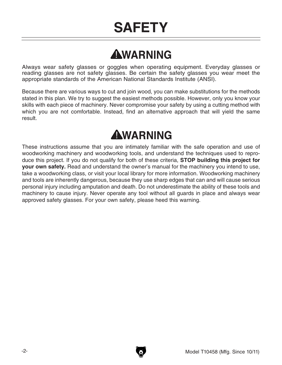Safety | Grizzly SOPRANO UKULELE KIT T10458 User Manual | Page 4 / 24