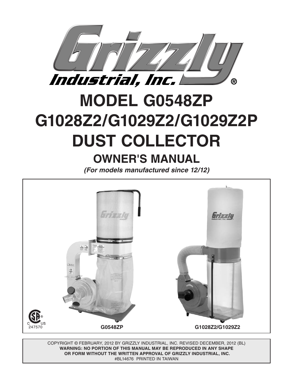 Grizzly G0548Z User Manual | 56 pages