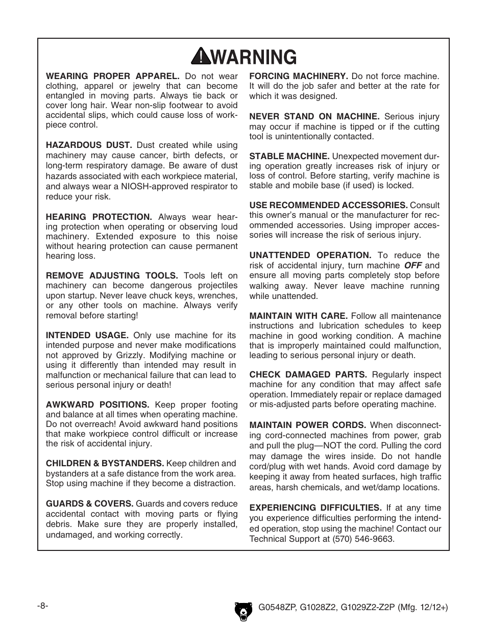 Grizzly G0548Z User Manual | Page 10 / 56