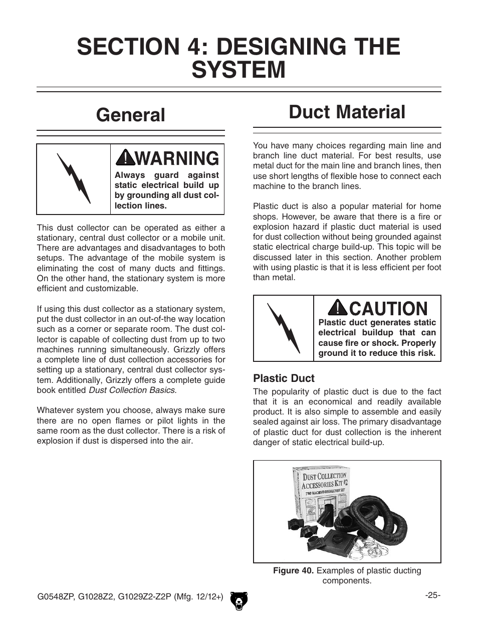 General, Duct material | Grizzly G0548Z User Manual | Page 27 / 56